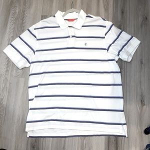 IZOD 100% Cotton Polo Style Shirt - White with blue stripes.  Mens Size XL